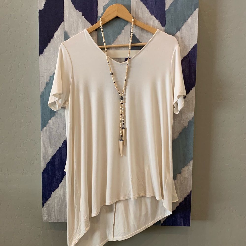 Lisa Rinna asymmetric tunic chiffon back detail Md